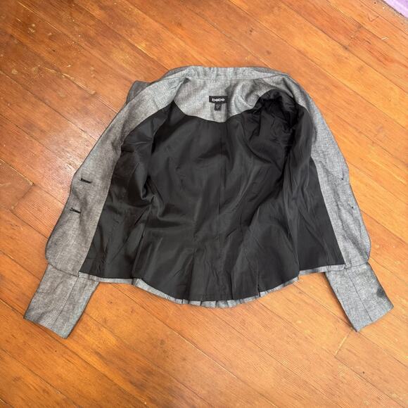 Y2K Bebe Gray Tweed Cropped Blazer Mermaid Pleat Jacket Indie Office Baddie 2 - Picture 5 of 9